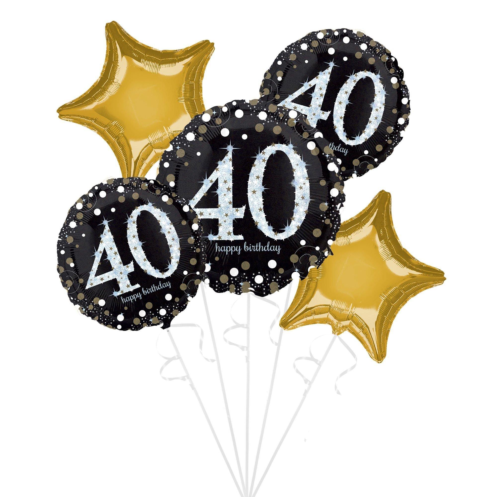 Sparkling Celebration 40th Birthday Foil Balloon Bouquet with Balloon Weight, 10pc